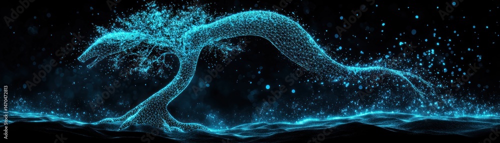 Poster A futuristic representation of a tree creature with sparkling effects
