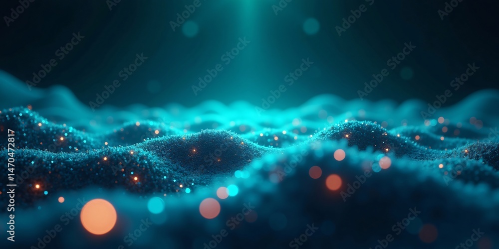 Poster blue technology internet connection metallic waves in gradient mesh
