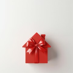 Red house gift with bow on white background with copy space