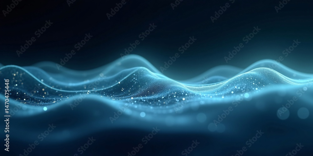 Poster blue technology internet connection metallic waves in gradient mesh