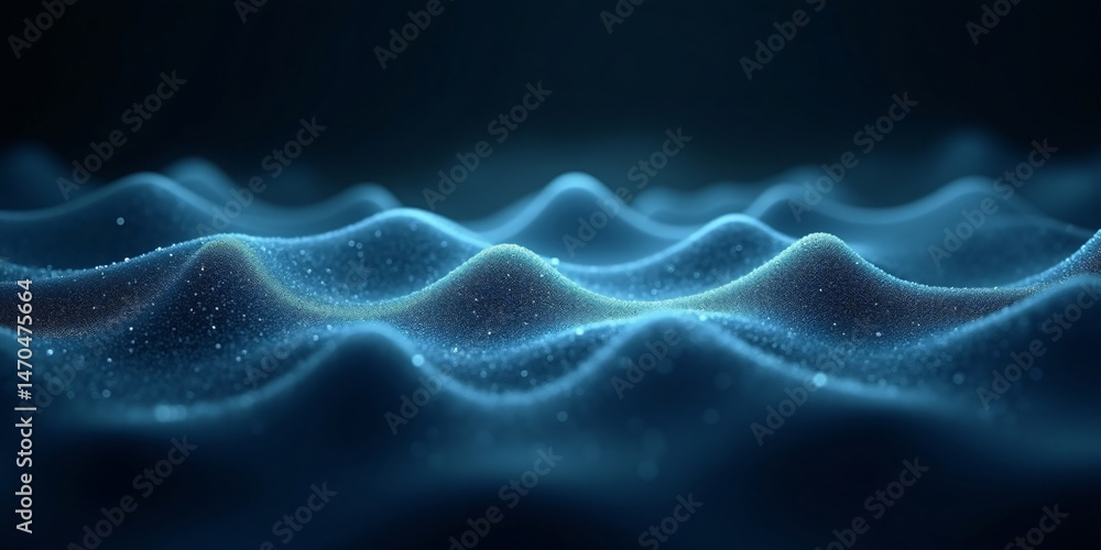Poster blue technology internet connection metallic waves in gradient mesh
