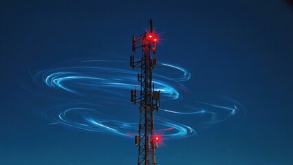 Cell tower at night with light trails