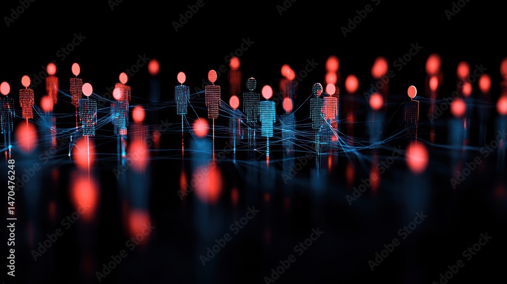 Poster digital stylized people figures are interconnected in network formation
