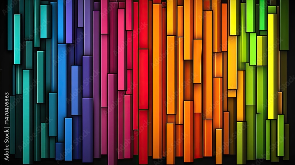 Poster colorful rectangular shapes arranged in vertical columns.