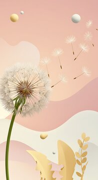 Soft Pastel Dandelion: Whimsical 3D Render AI Generated