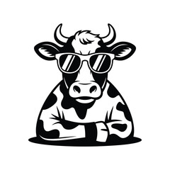 Cool Cow Cartoon: A cool cartoon cow sporting sunglasses in a retro style, with a bold, simple design, perfect for a range of creative projects. 
