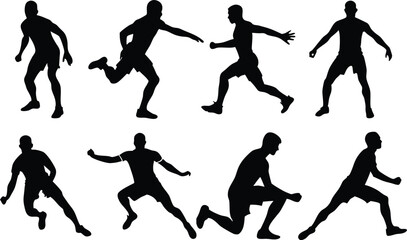 Collection of Eight Silhouettes of Male Athletes in Dynamic Poses