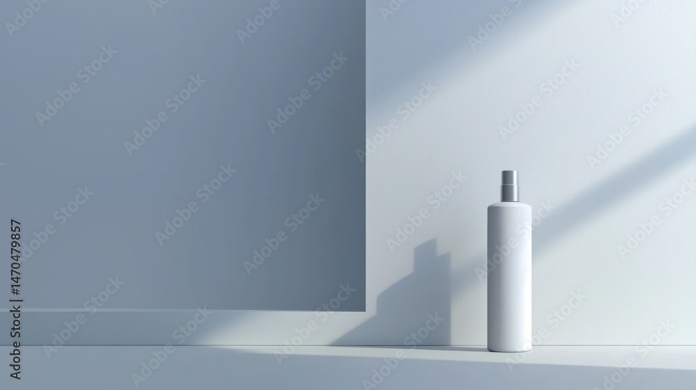 Poster a minimalist product presentation featuring a white bottle on display