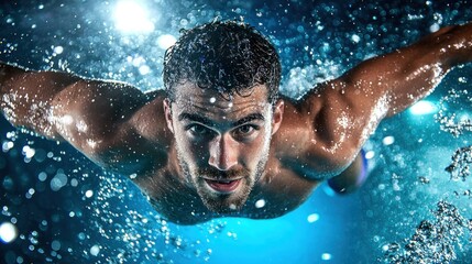 A strong swimmer underwater showing intensity and forward motion