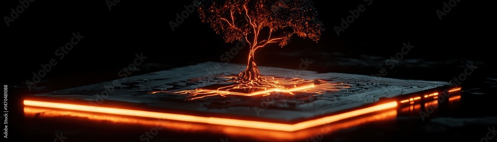 Poster A Glowing Tree Rests Upon an Illuminated Square Platform