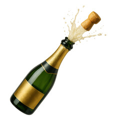 Champagne Bottle Popping with Foam and Cork in the Air