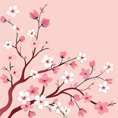 Cherry Blossom Branch on Pink Background