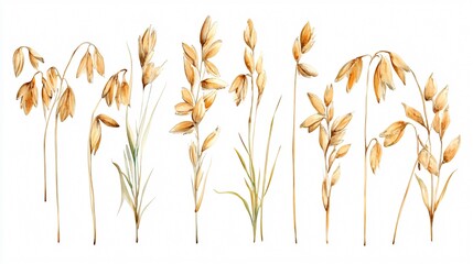 Realistic Watercolor Oats Cereal Set Isolated for Creative Designs