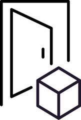 Line image of Box next to Opened Door for Graphics, Concept, Apps