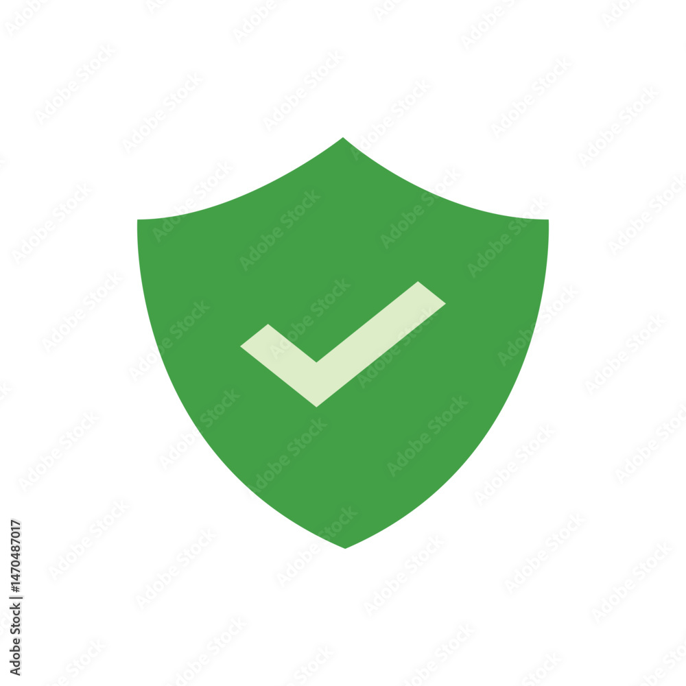 Poster green shield with a light check mark in the center representing security and validation icon design 
