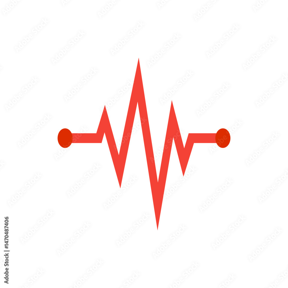 Poster red heartbeat line graph with sharp peaks and two red dots on each end on a white background design