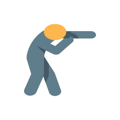 Illustration of a stylized figure with a round head and arms extended forward in a shooting posture pose
