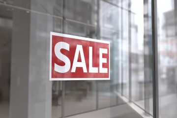 Fototapeta premium Red sale sign hanging in a store window.
