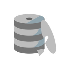 Illustration of a stacked reel with partially unwound tape in shades of gray and light blue hues design