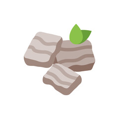 Illustration of three pieces of meat with wavy lines and two green leaves on top of the meat pieces