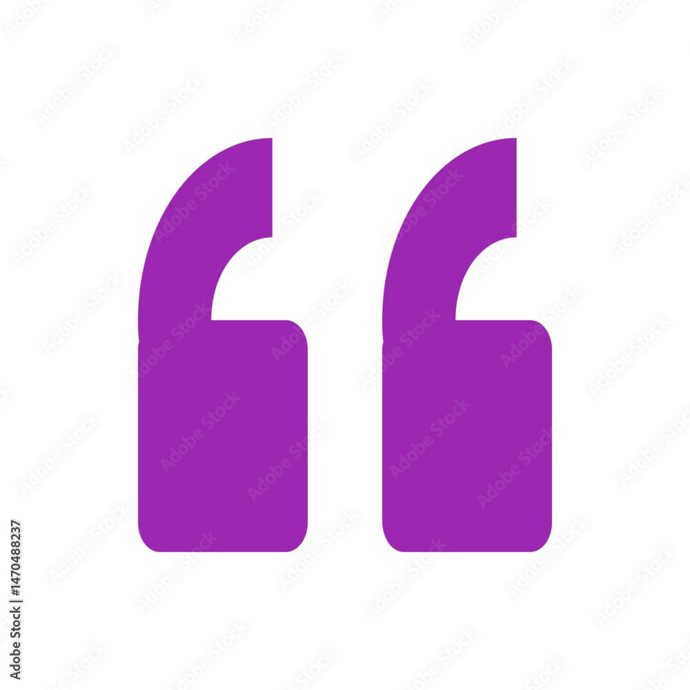 Poster two purple quotation marks displayed side by side on a white background in a simple and clean design