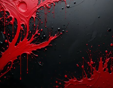 Dark and abstract background with red chaotic splash painting, expressing creativity, modern art style for artistic concept and usage in creative and design projects