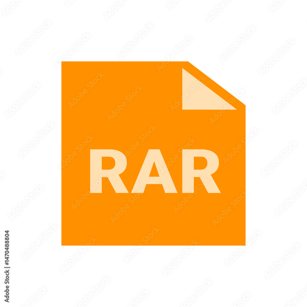 Poster an orange file icon with a folded corner displaying the text rar in a light beige color centered on 