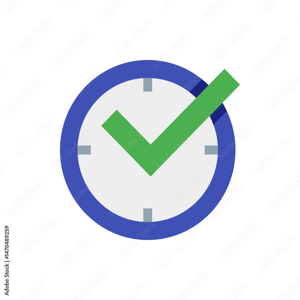 Aufkleber clock face with blue ring and green check mark indicating time management and task completion concep