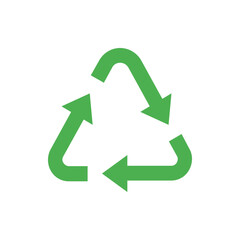 Illustration of a green recycling symbol consisting of three arrows arranged in a triangular formation