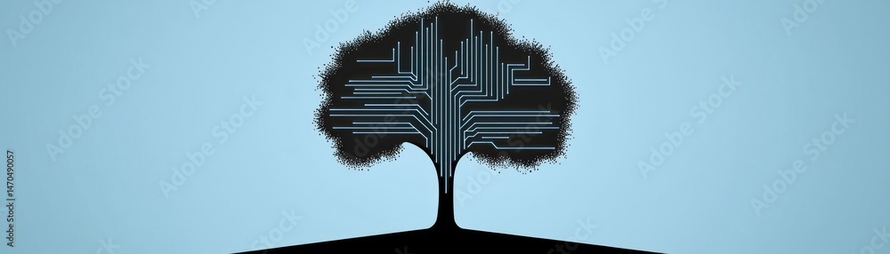 Poster An abstract illustration of a tree comprised of circuits