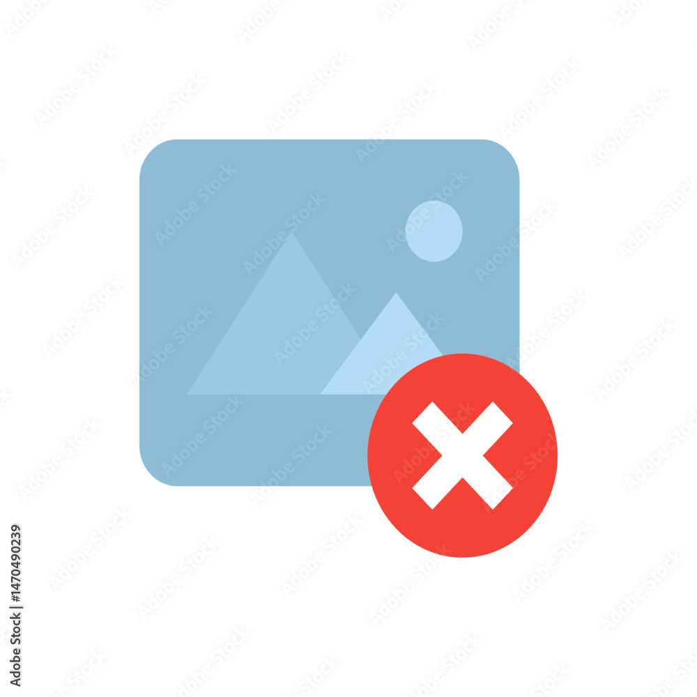 Aufkleber illustration of a broken image icon with a red circle and a white x indicating an error state displa