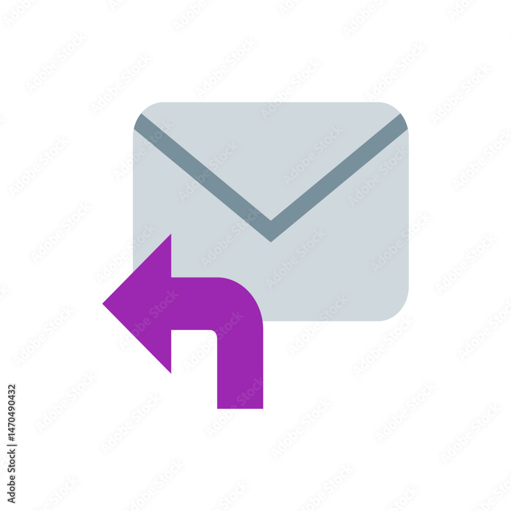 Poster illustration of a gray envelope with a return arrow pointing left indicating reply functionality ico