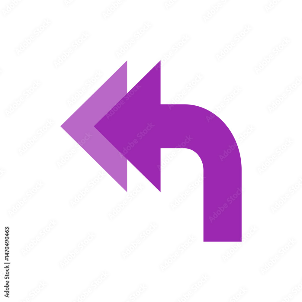 Aufkleber a purple right angled arrow with a double left arrow indicating a return or rewind direction symbol