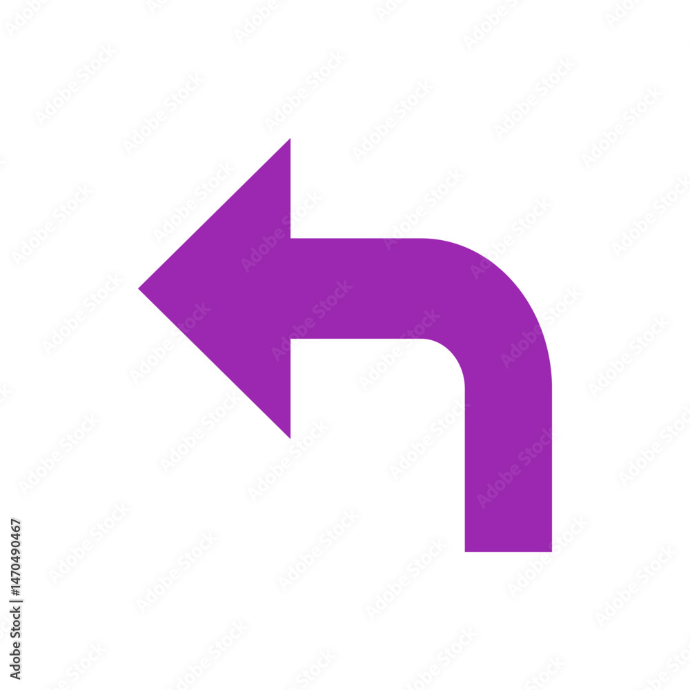 Poster a purple arrow turning left with a rounded corner on a white background in a simple graphic design s