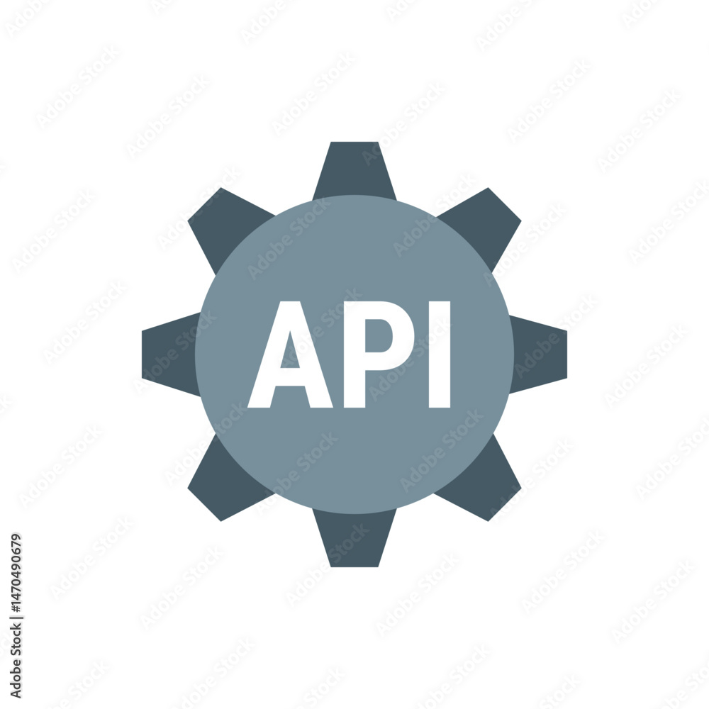 Poster illustration of a gear with the letters api in the center representing application programming inter
