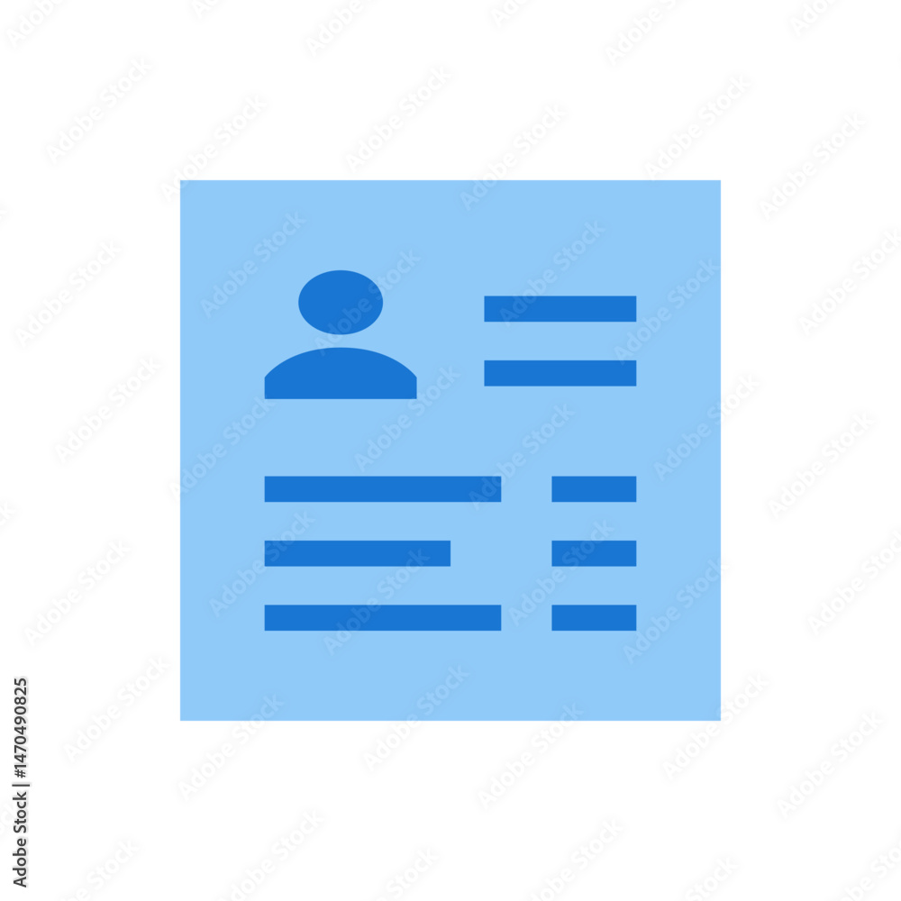 Poster blue document with person icon and horizontal bars representing text information on a light blue bac