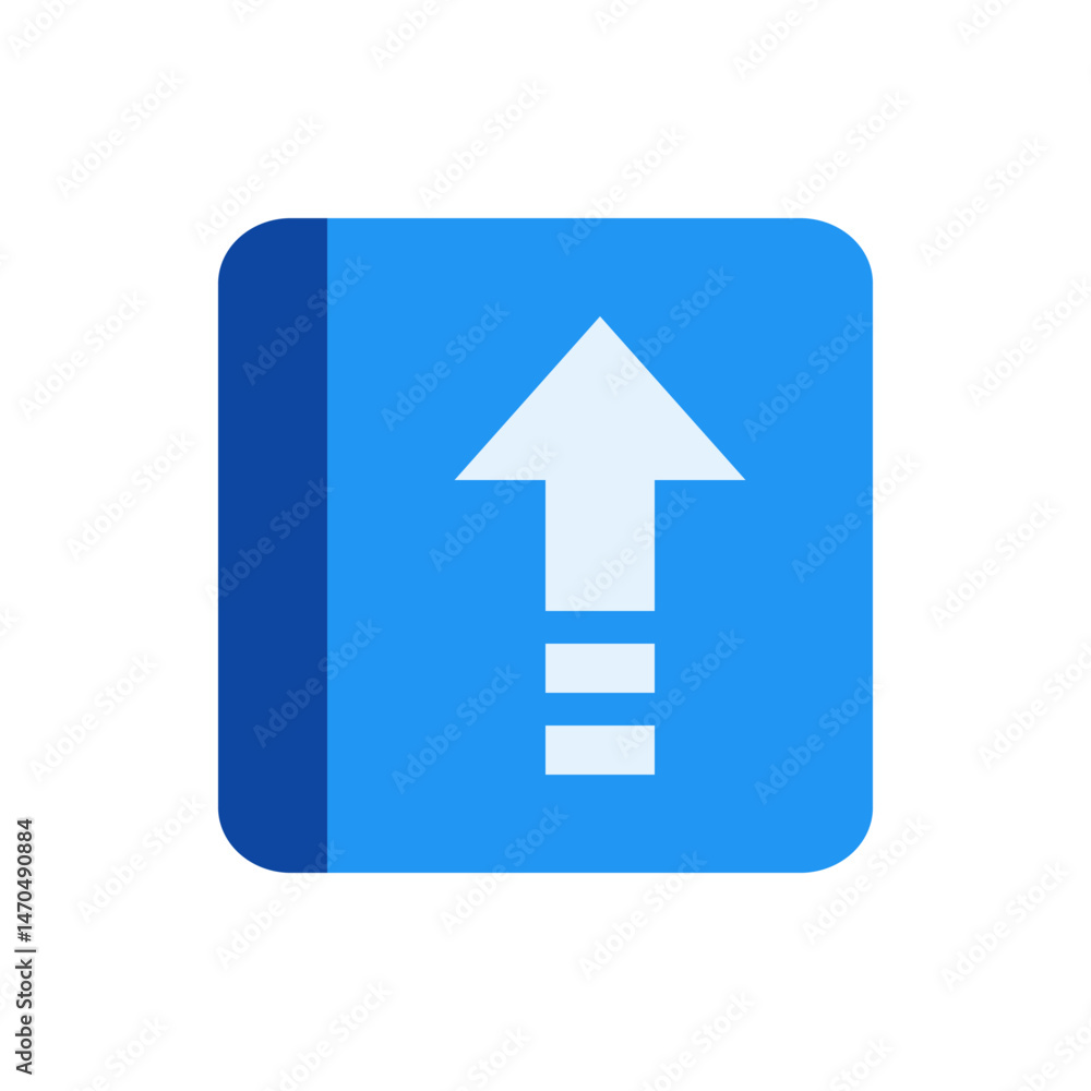 Aufkleber blue square icon with rounded corners featuring a white arrow pointing upwards and horizontal lines 