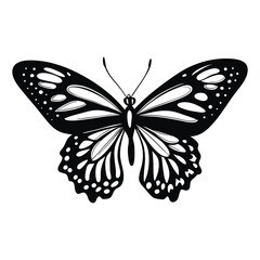 A clean vector butterfly silhouettes on a white background in black with simple and detailed wing patterns