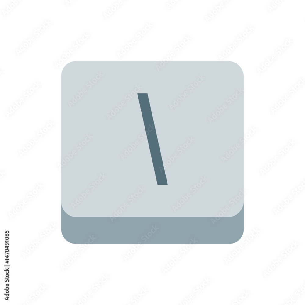 Poster illustration of a backslash symbol on a gray rounded square key representing keyboard input characte