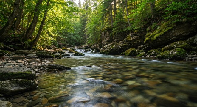 Tranquil forest stream nature photography