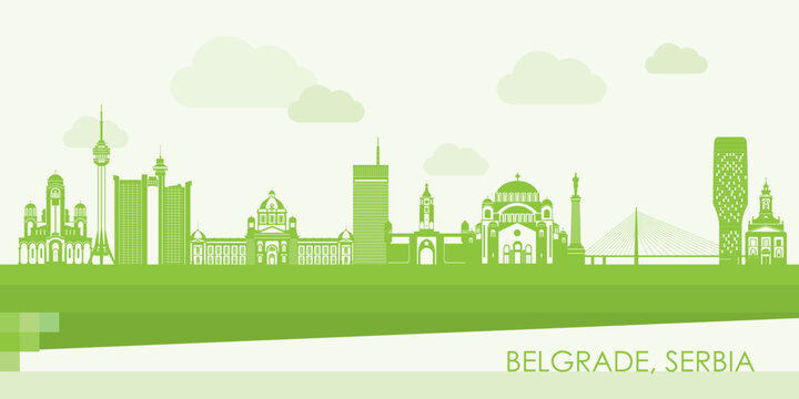 Green Skyline panorama of City of Belgrade, Serbia - vector illustration