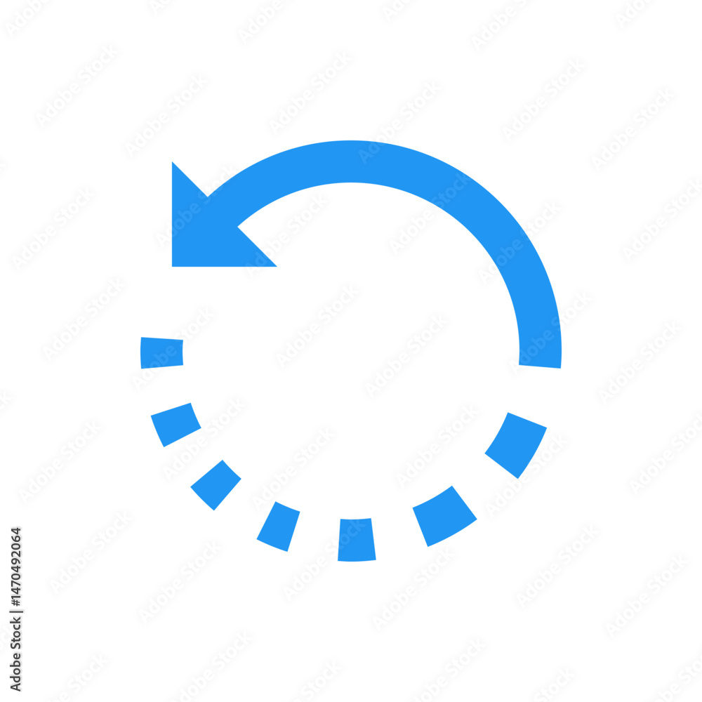 Poster a blue circular arrow pointing left with a dotted line completing the circle on a white background i