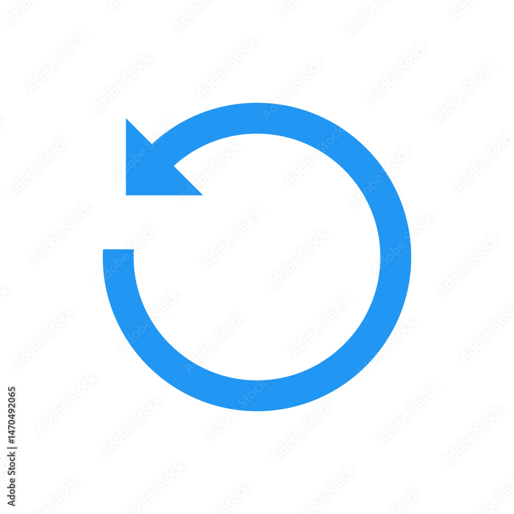 Poster a blue circular arrow pointing left indicating refresh reload or undo action on a white background