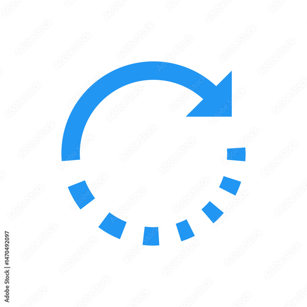 Poster blue arrow forming a partial circle with dashes indicating the rest of the circular path on white ba