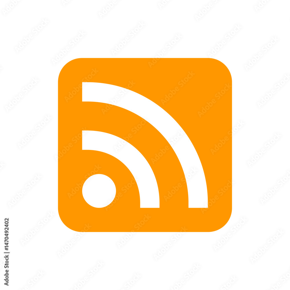 Aufkleber illustration of a rounded square with an orange background and a white rss feed symbol in the center