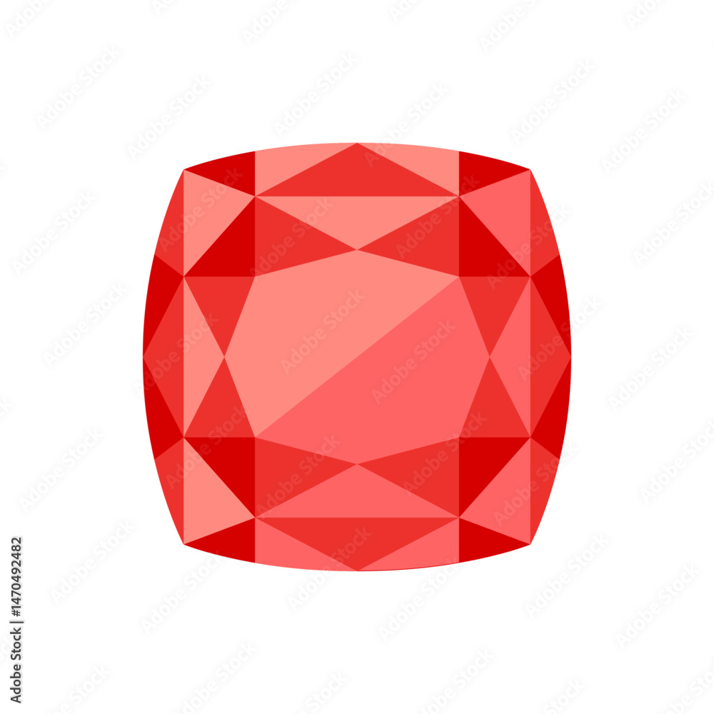 Aufkleber a faceted red gemstone with multiple triangular facets and a rounded rectangular shape on a white ba