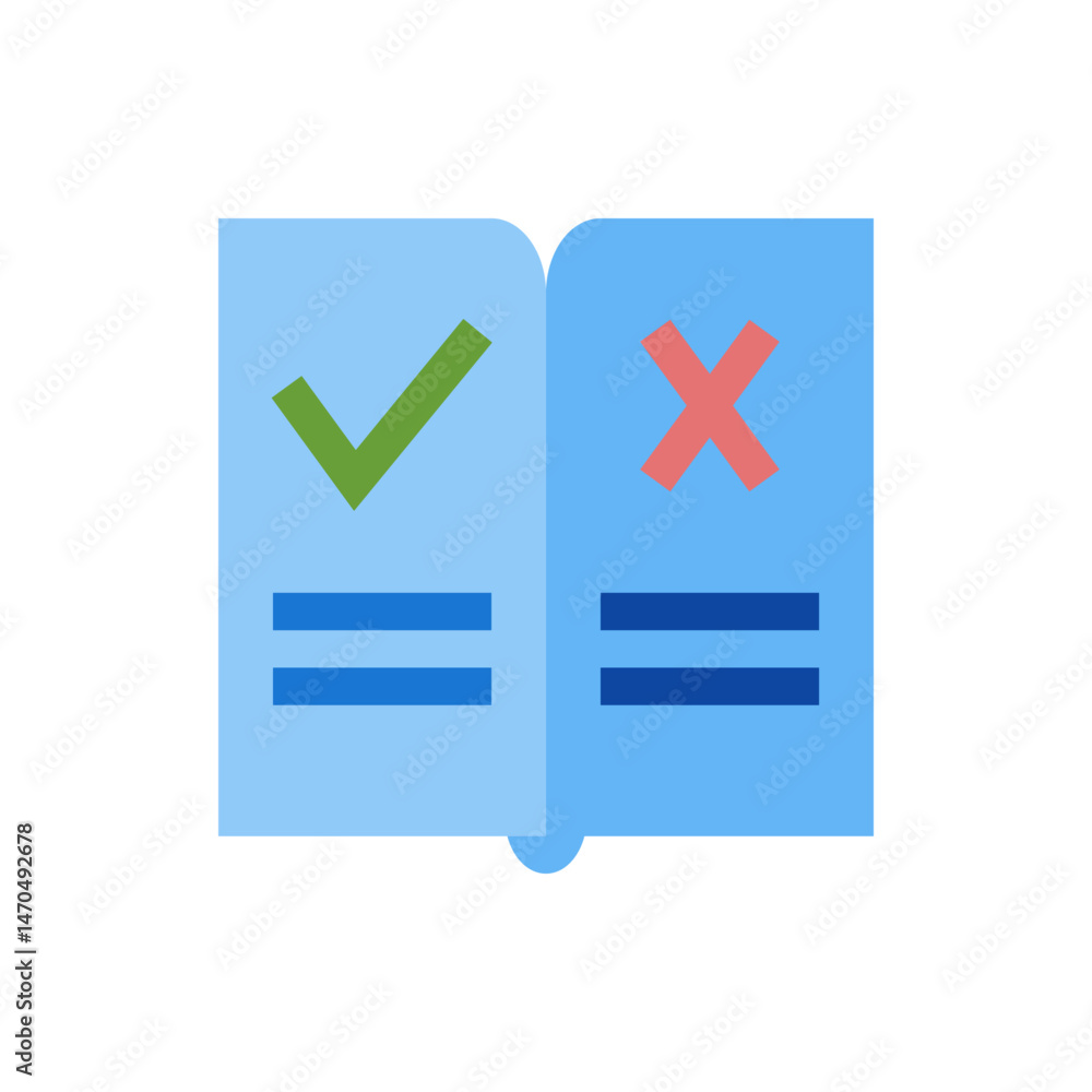 Poster comparison of a check mark and an x mark within blue square shapes with horizontal lines below them 