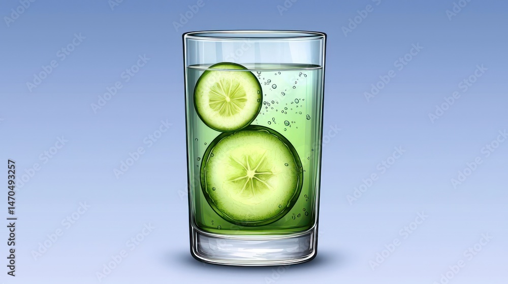 Poster Fresh cucumber slices submerged in a clear glass of water