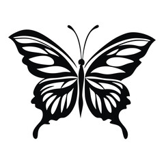 A clean vector butterfly silhouettes on a white background in black with simple and detailed wing patterns