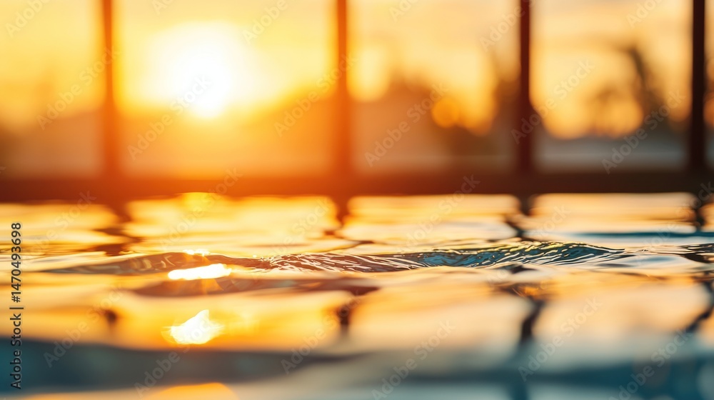 Poster close up view of water reflecting the setting suns glow